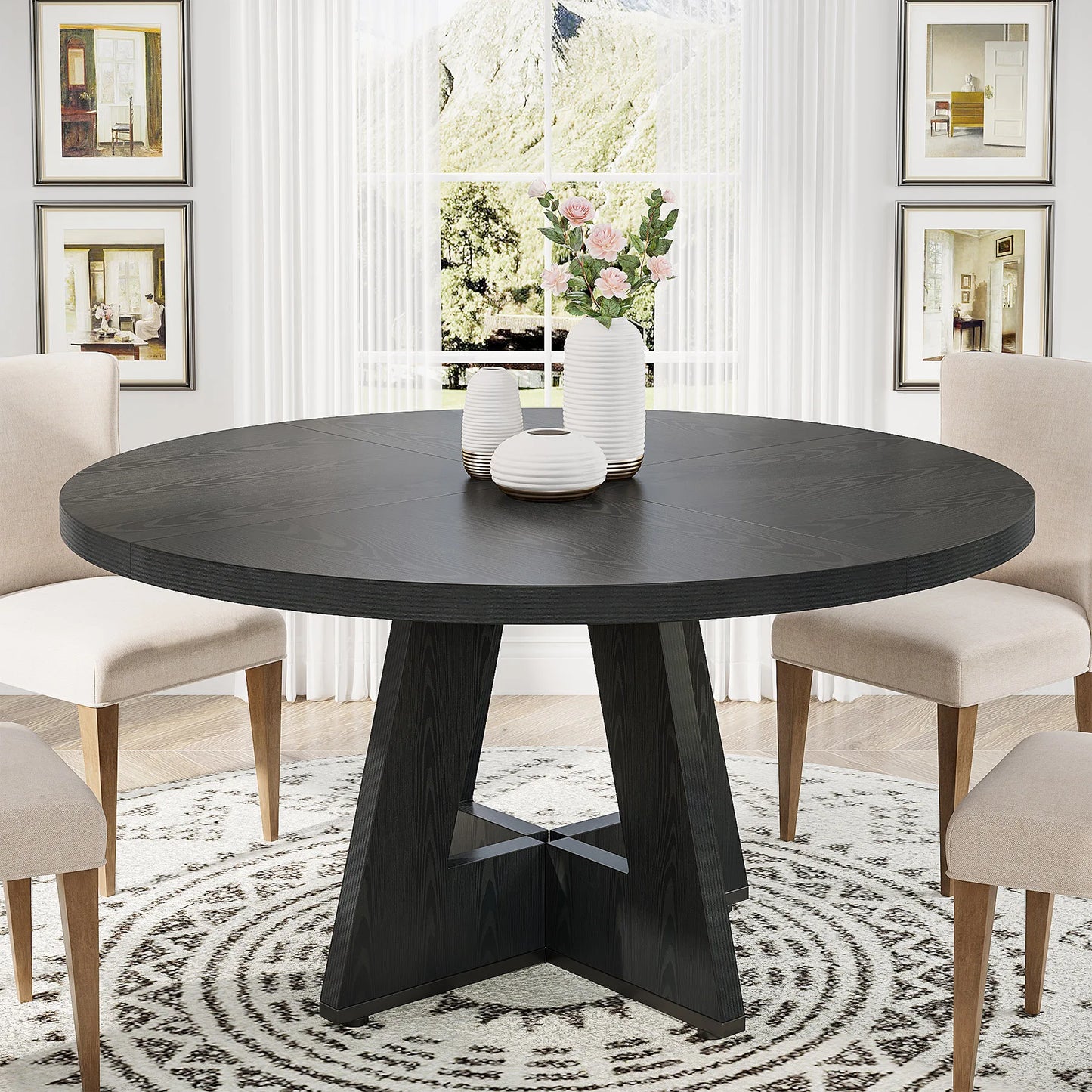Small Round Farmhouse Dining Table 47" Seats 4