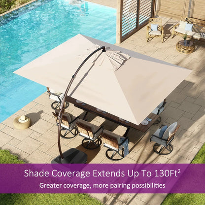 Outdoor Aluminum Cantilever Rectangle Offset Umbrella with Base 10x13 Ft