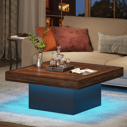 Rustic Low Square Coffee Table Square LED Engineered Wood