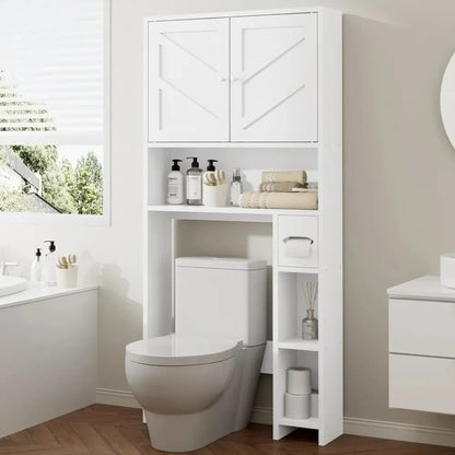 Over the Toilet Bathroom Storage Cabinet with Toilet Paper Holder Stand Freestanding Cabinet Space Saver