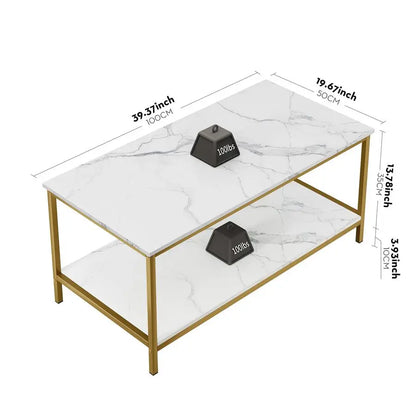 Modern Industrial Coffee Table White Gold 2 Tier