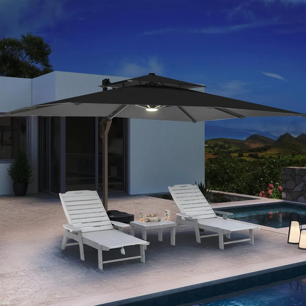 Heavy Duty Windproof Double Top Cantilever Patio Umbrella with LED Lights 10x13 Ft