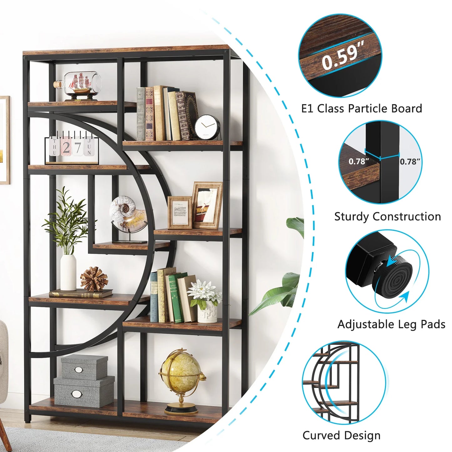 Tribesigns Industrial 5 Tier Freestanding Etagere Bookcase Bookshelf Display Storage Organizer