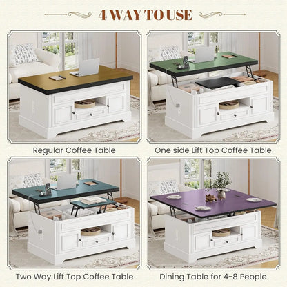 Multi-Function Lift Top Coffee Table with Storage Power Outlets Hidden Compartment