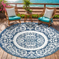 Round Outdoor Reversible Lightweight Plastic Straw Patio Rug 8Ft