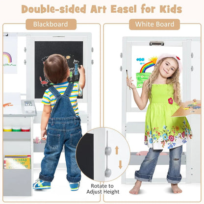 3-in-1 Adjustable Kids Art Table Chair Set with Dual-Sided Easel Paper Roll Storage