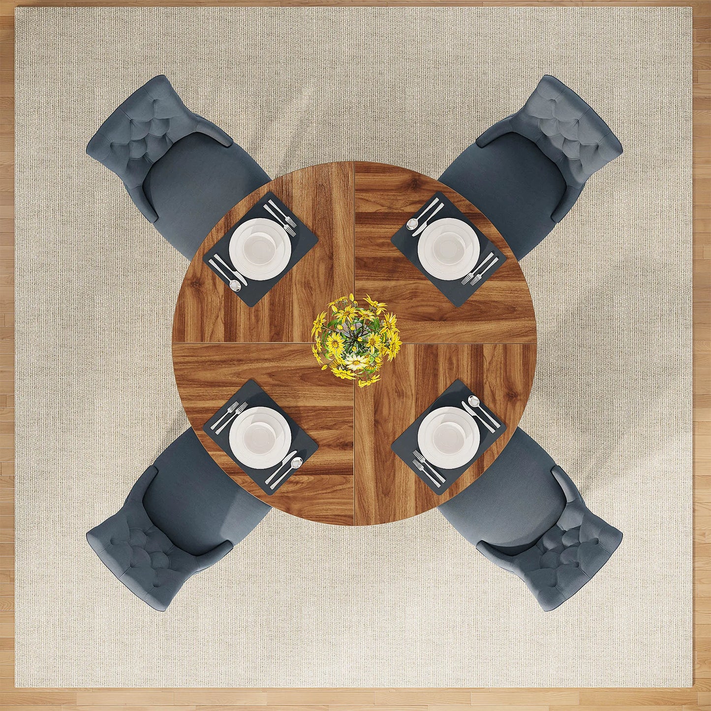 Small Round Farmhouse Dining Table 47" Seats 4