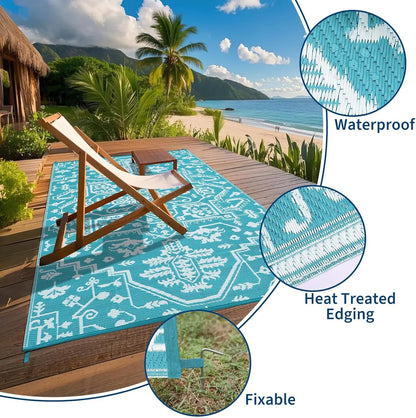 Waterproof Indoor Outdoor Plastic Straw Area Rug Stain-Resistant Easy Cleaning RV Mat for Deck Camping Balcony