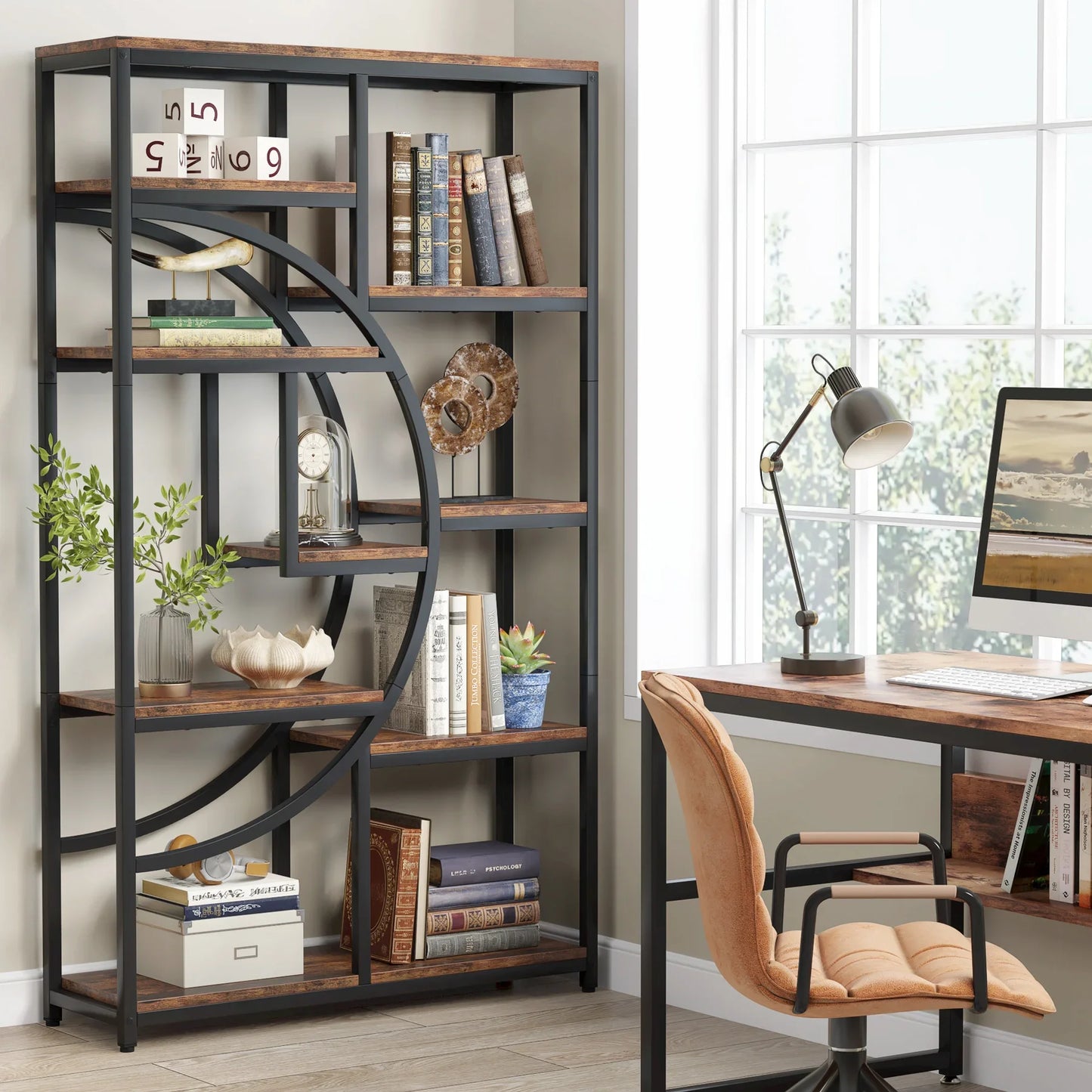 Tribesigns Industrial 5 Tier Freestanding Etagere Bookcase Bookshelf Display Storage Organizer
