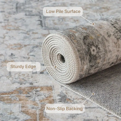 Vintage Chenille Print Area Rugs Non Slip Machine Washable Lightweight 5x7'