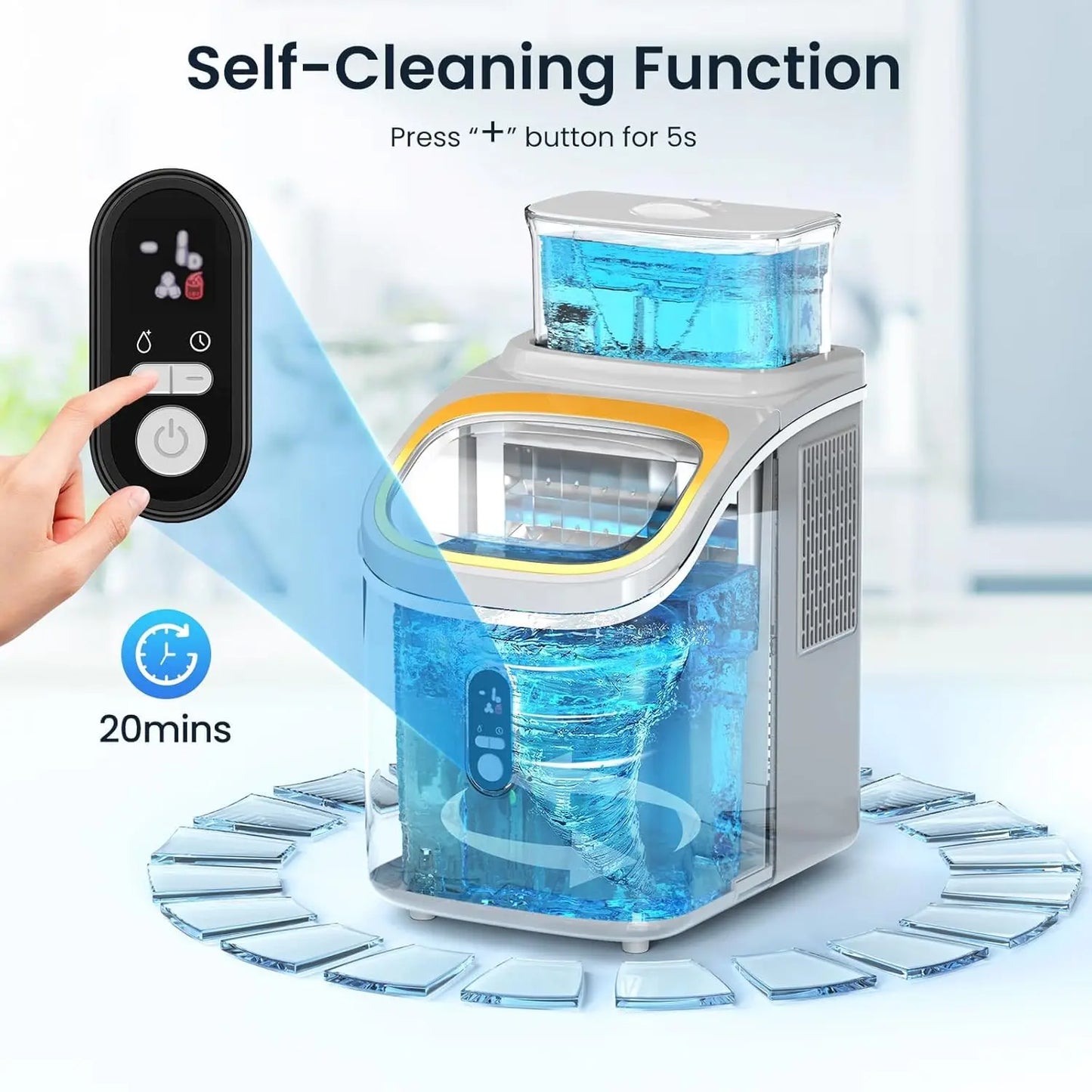 Countertop Ice Maker Machine Self-Cleaning with Basket Scoop 30lbs/24Hrs, 3 Ice Cube Settings, 16Pcs/13 Mins