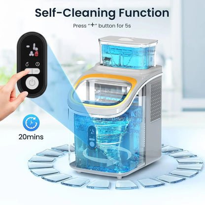 Countertop Ice Maker Machine Self-Cleaning with Basket Scoop 30lbs/24Hrs, 3 Ice Cube Settings, 16Pcs/13 Mins