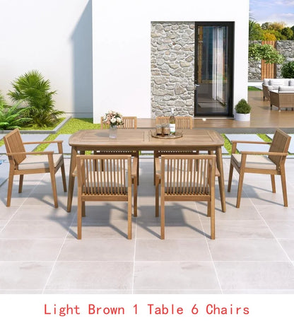 Acacia Outdoor Dining Set 70.75" Table & 6 Chairs w/ Cushions 7-Piece