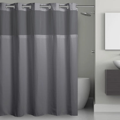 Hookless Waffle Shower Curtain Set with Sheer Window Snap-In Liner Built-In Rings, 71x74 Inches, Frost Grey