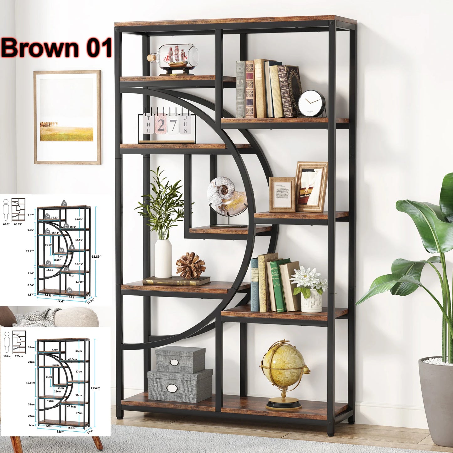 Tribesigns Industrial 5 Tier Freestanding Etagere Bookcase Bookshelf Display Storage Organizer