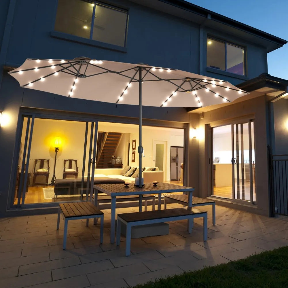 Solar LED Patio Outdoor Double-Sided Umbrella 15 Ft with 36 Lights
