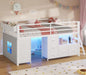 Low Metal Loft Bed Twin Size 14" H Safety Guardrail with 7 Storage Drawers Bookcase LED Lights