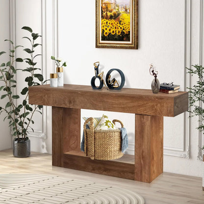 63-Inch Long Rustic Farmhouse Style Wood Console Entryway Table