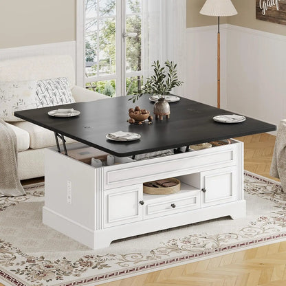 Multi-Function Lift Top Coffee Table with Storage Power Outlets Hidden Compartment