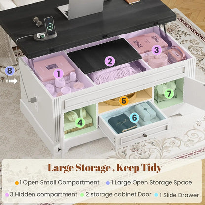 Multi-Function Lift Top Coffee Table with Storage Power Outlets Hidden Compartment