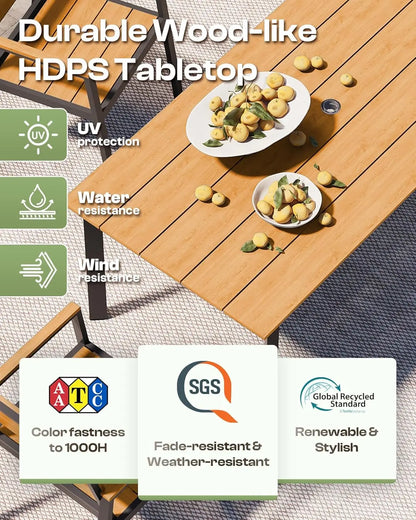 Outdoor Dining Patio Table Set 6 Person with Umbrella Hole Chairs 7 Pieces