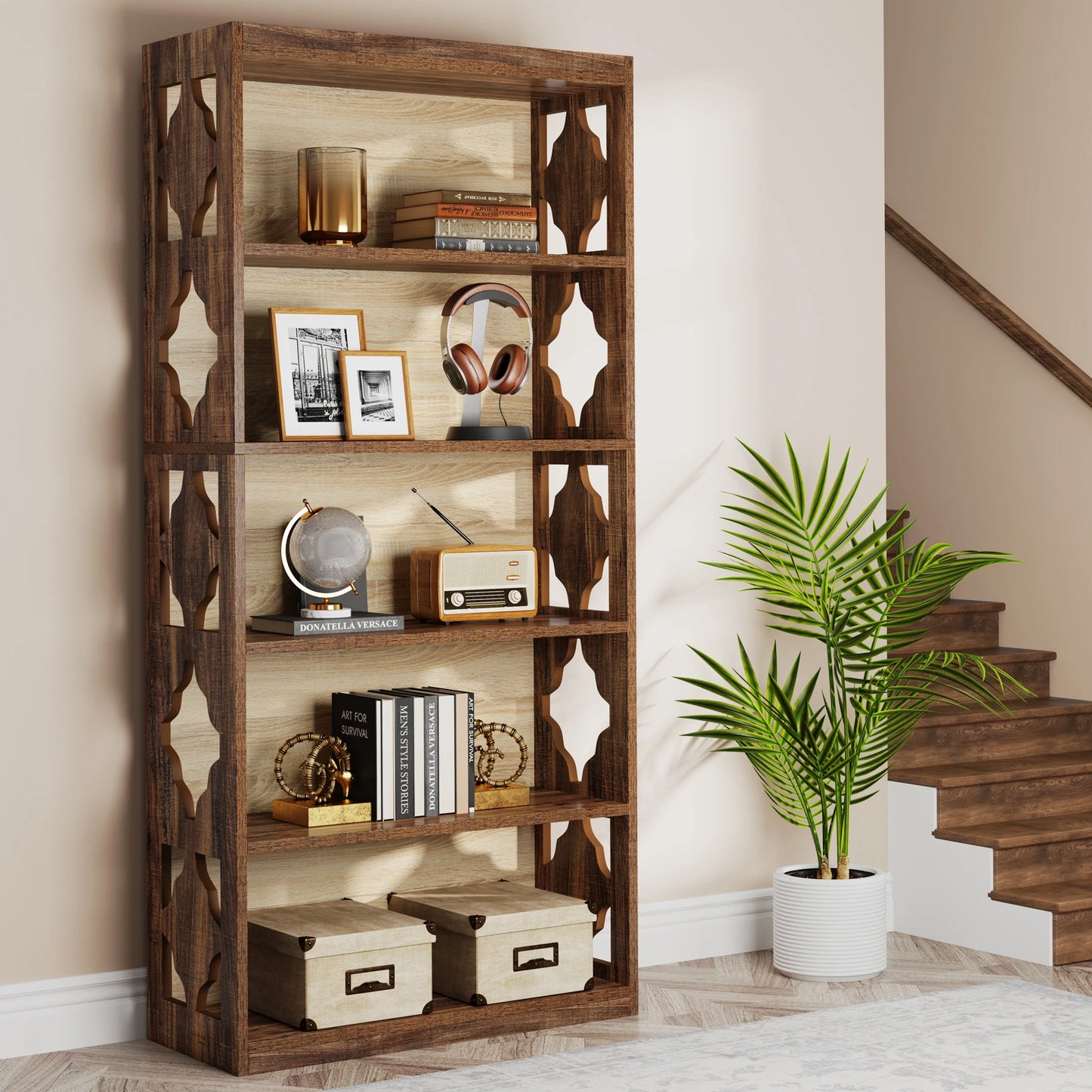 Industrial 6-Tier 5 Shelf Display Storage Floor Standing Bookcase 71"