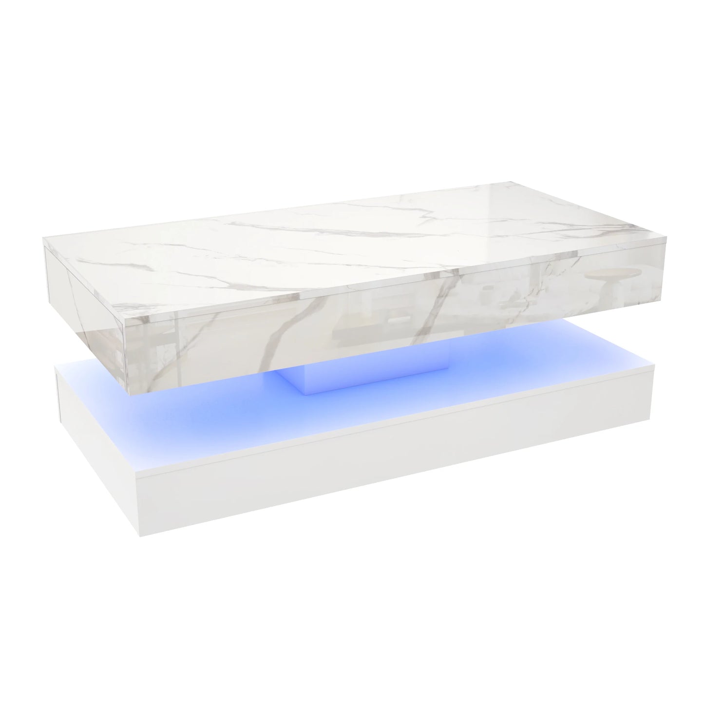 Modern Stylish Double-Layer Design Coffee Table with LED Lights 2 Storage Drawers