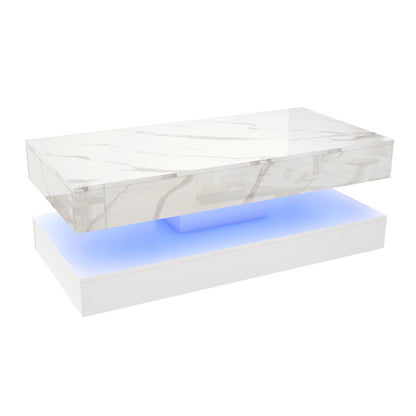 Modern Stylish Double-Layer Design Coffee Table with LED Lights 2 Storage Drawers