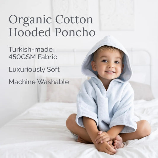 Organic Cotton Hooded Towel Poncho for Kids & Toddlers GOTS Certified Gentle on Sensitive Skin