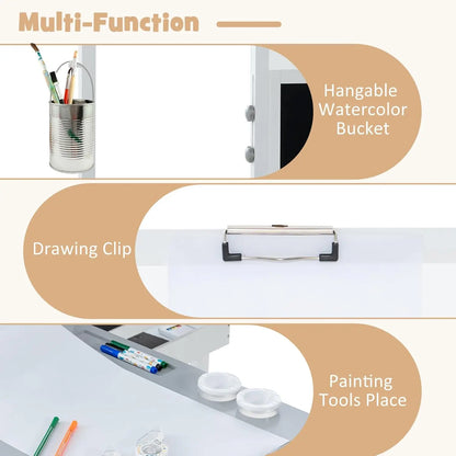 3-in-1 Adjustable Kids Art Table Chair Set with Dual-Sided Easel Paper Roll Storage