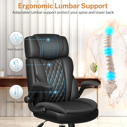 Executive Office Ergonomic Desk Chair Lumbar Support Adjustable Flip Up Arms