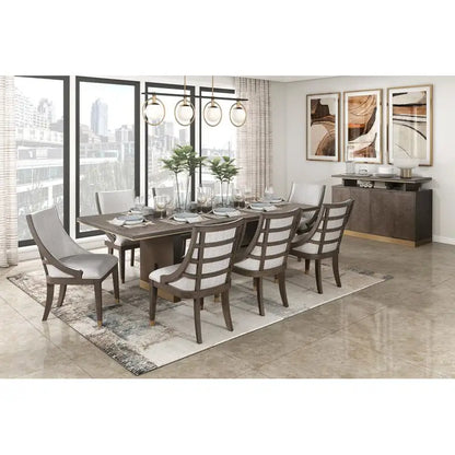 Modern Extension Table Dining Set 8 Armchairs Upholstered Gold Tipping 9-Piece