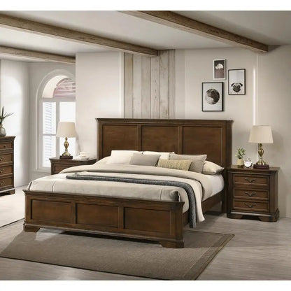 Traditional Wood Queen Bedroom Set with Panel Bed 2 Nightstands 3 Piece