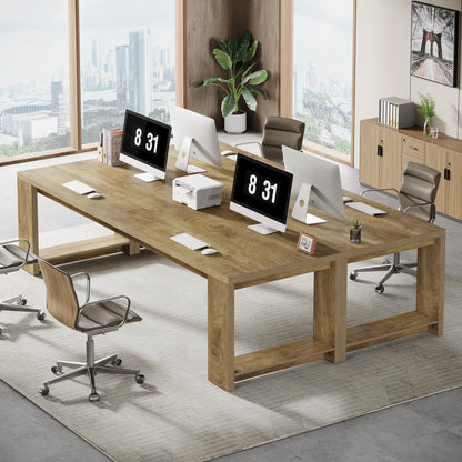 Extra Long 86.6" Two Person Desk Wood Large Workstation