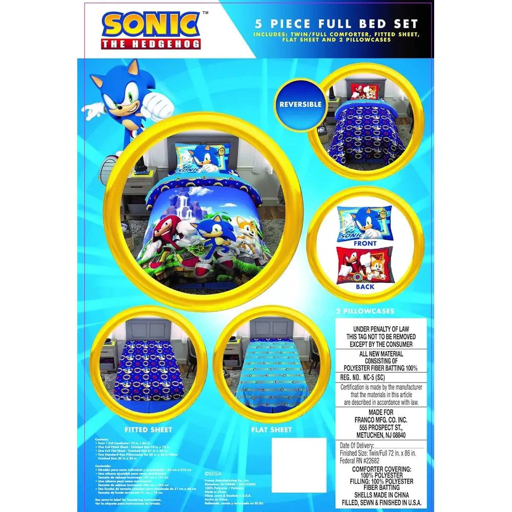 Sonic The Hedgehog Super Soft Bedding Set Full Size 5 Pieces