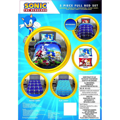 Sonic The Hedgehog Super Soft Bedding Set Full Size 5 Pieces