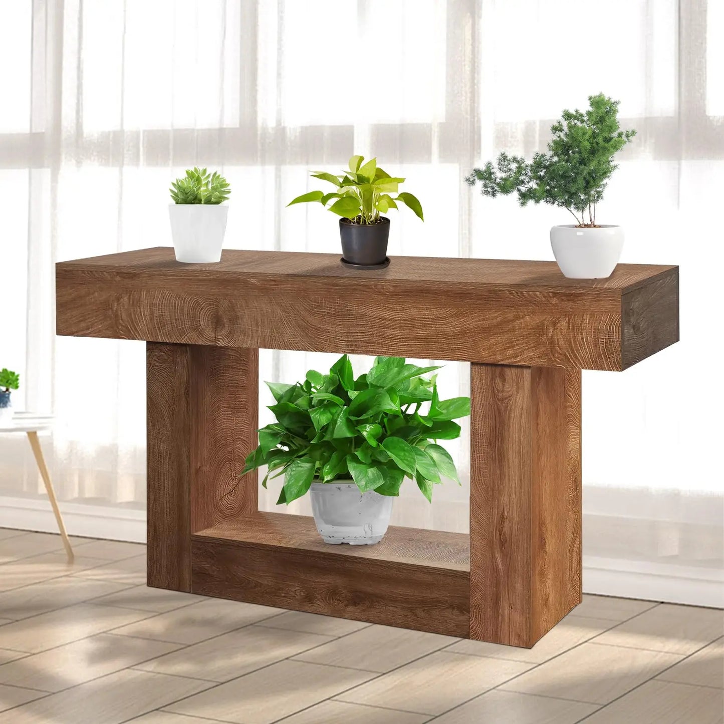 63-Inch Long Rustic Farmhouse Style Wood Console Entryway Table