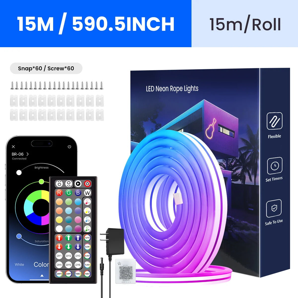 Flexible Neon LED Rope Lights Flexible With Remote and APP Control RGB Lighting Strip
