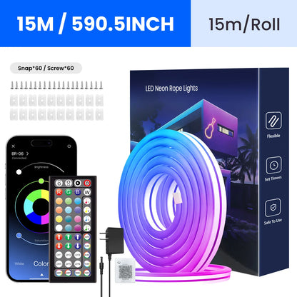 Flexible Neon LED Rope Lights Flexible With Remote and APP Control RGB Lighting Strip