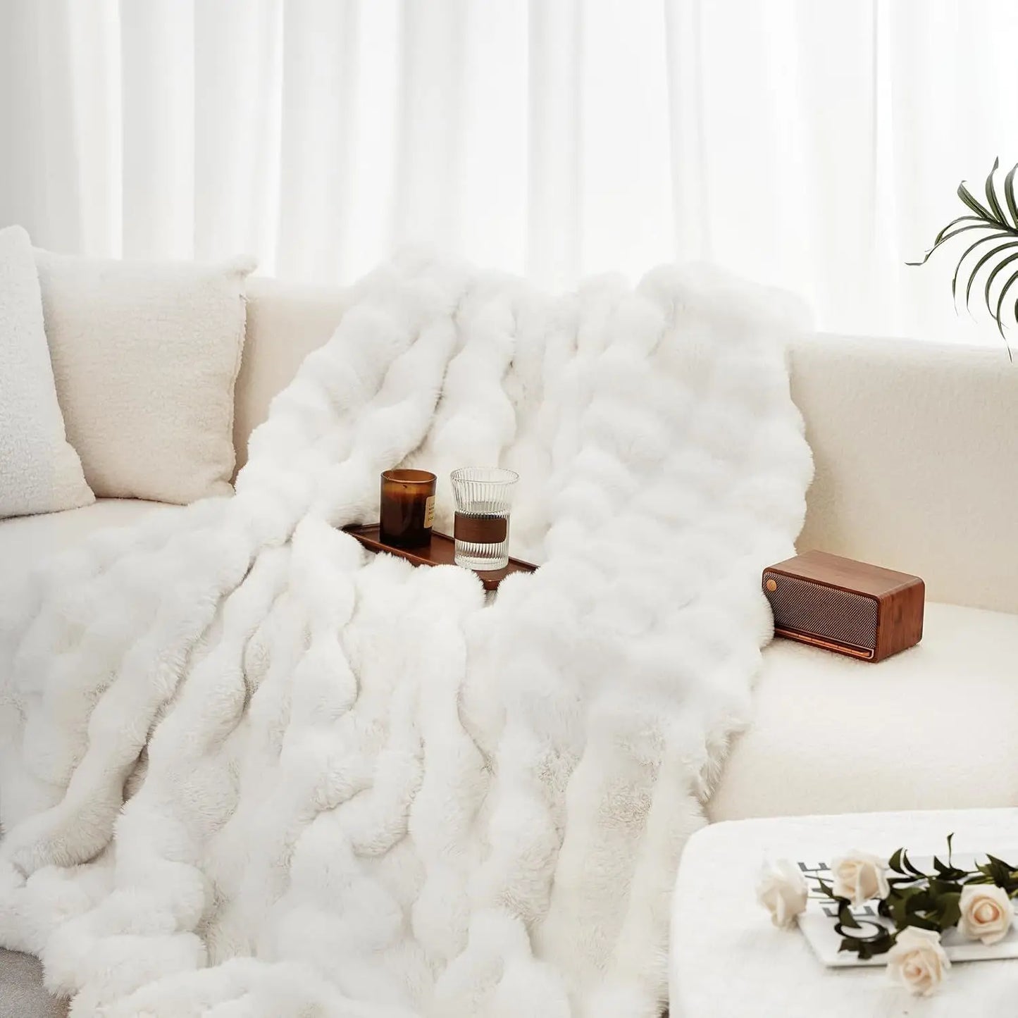 Faux Rabbit Fleece Throw Blanket for Bedroom Living Room