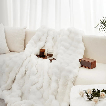 Faux Rabbit Fleece Throw Blanket for Bedroom Living Room