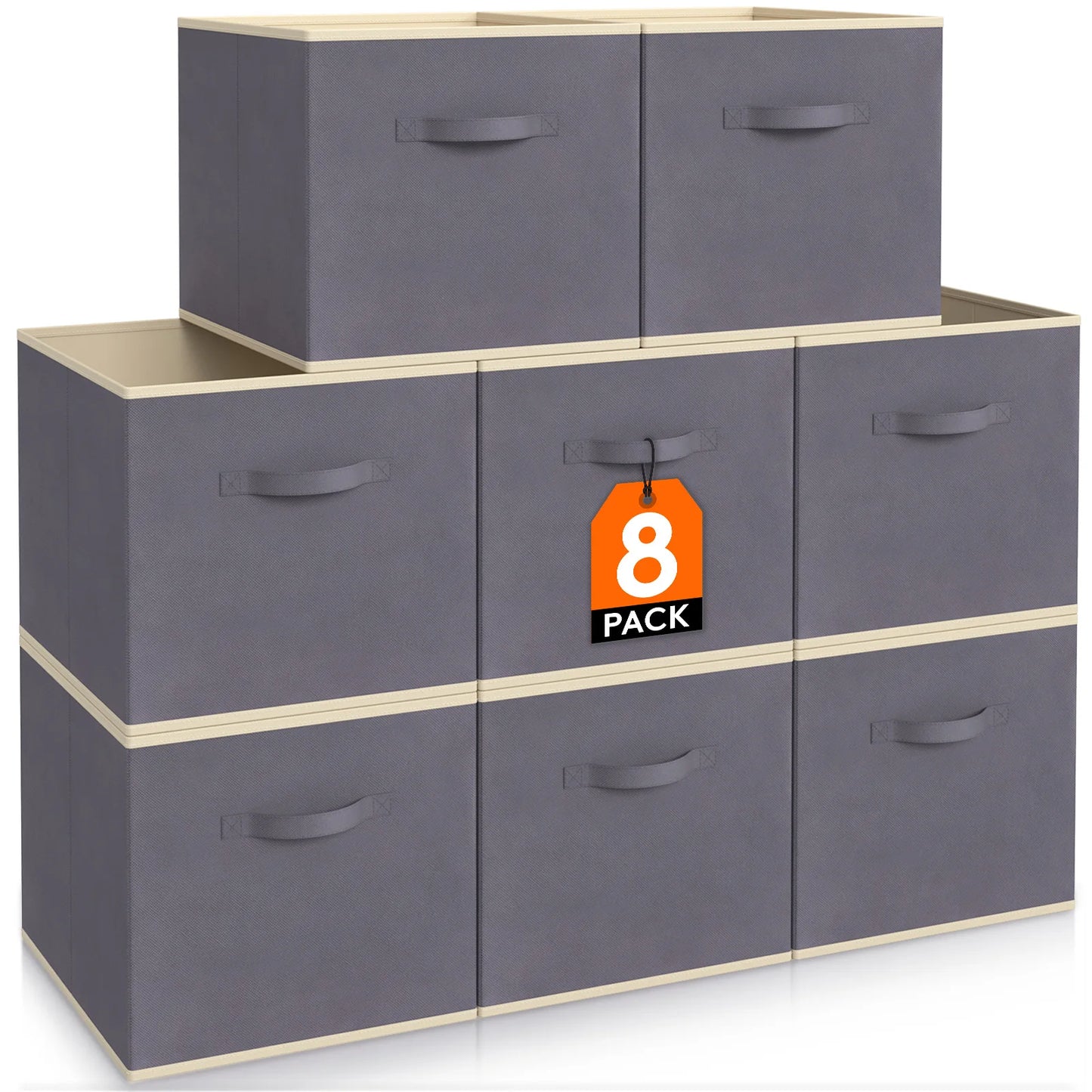 11/13 Inch Foldable Fabric Cube Storage Bins with Handles for Shelves Closet Home Organization 8 Pack