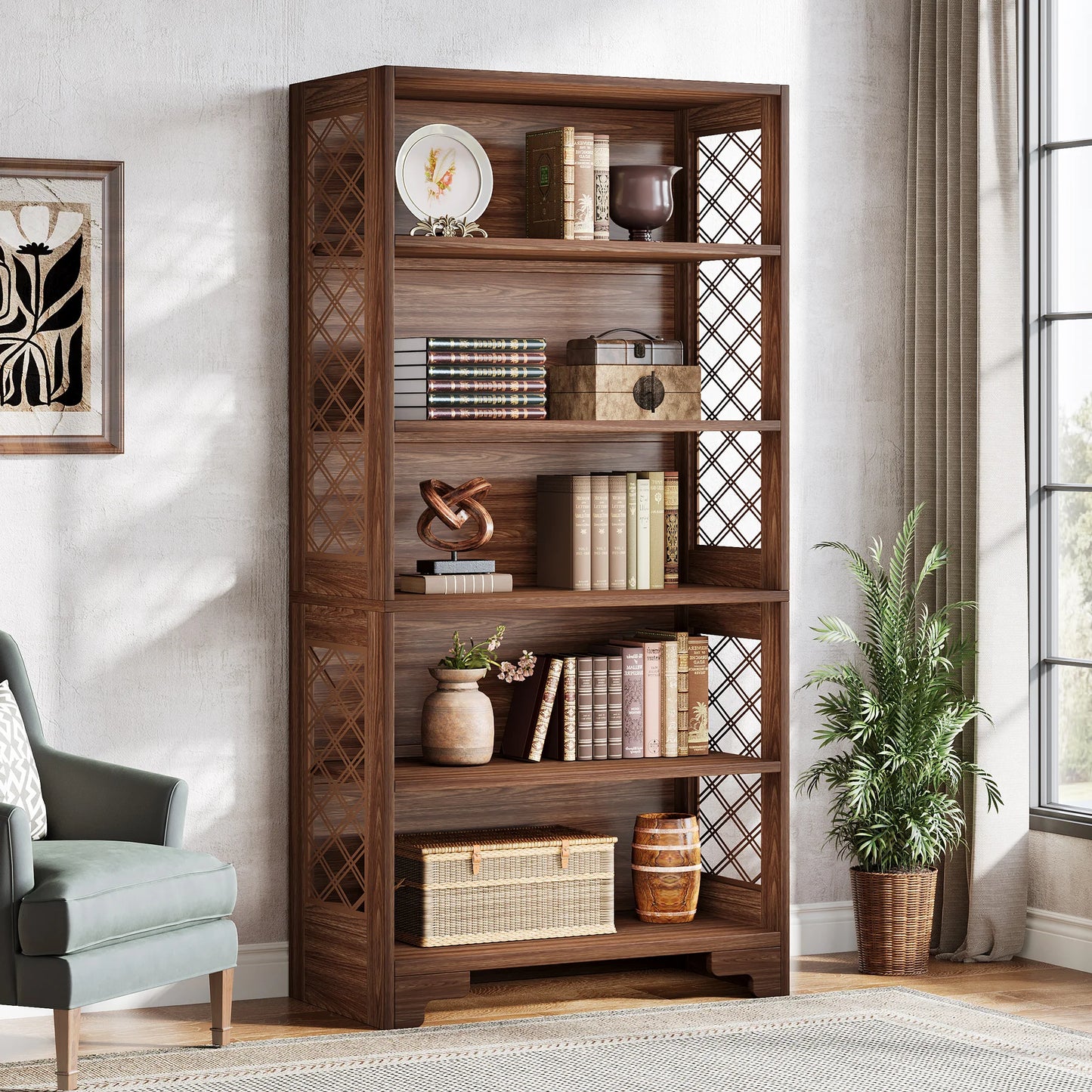 Industrial 6-Tier 5 Shelf Display Storage Floor Standing Bookcase 71"