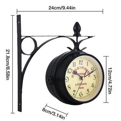 Unique Double-Sided European Antique Hanging Wall Clock