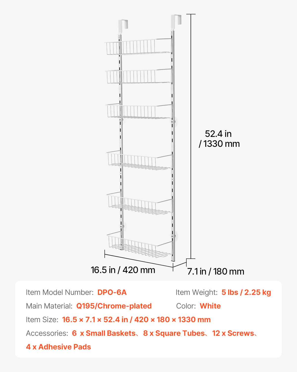 VEVOR 6/8/9/10 Tier Over the Door Hanging Pantry Spice Rack Organizer Heavy-Duty Steel Adjustable