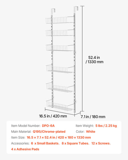 VEVOR 6/8/9/10 Tier Over the Door Hanging Pantry Spice Rack Organizer Heavy-Duty Steel Adjustable