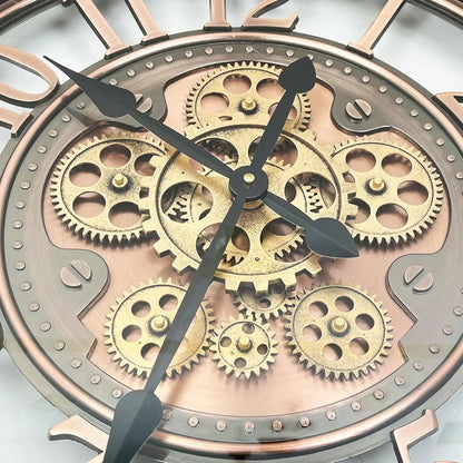 Large Metal Industrial Steampunk Unique Vintage Rustic Real Moving Gears Wall Clock