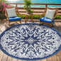 Round Outdoor Reversible Lightweight Plastic Straw Patio Rug 8Ft