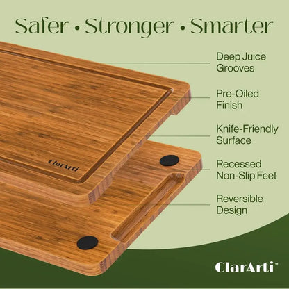 Non-Slip Bamboo Cutting Boards Juice Groove Non-Toxic Set of 3