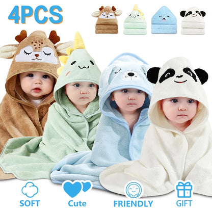 Soft Absorbent Hooded Bath Towel for Newborns Toddlers Kids 32x32 4Pcs Set